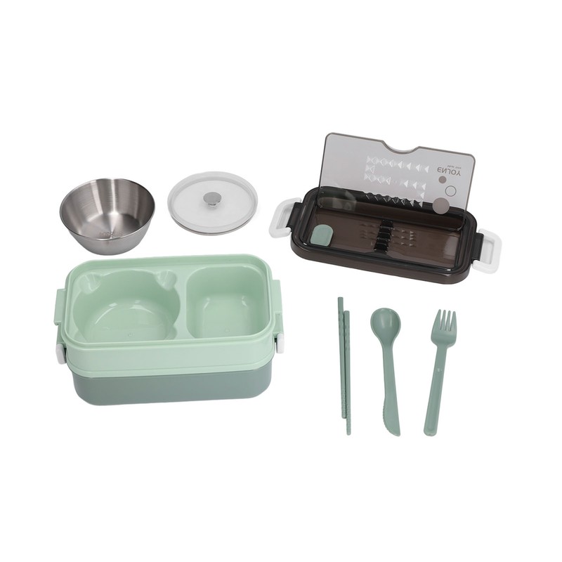 Lunch Box 2 Tier Stackable Container Folding Buckle Stainless Steel