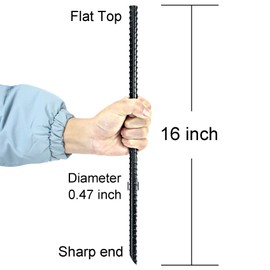 IHOSHENG 16 Inch Ground Rebar Stakes Heavy Duty Steel Ground Anchors for Outdoor, Straight Metal Stakes with Chisel Point end, Black Powder Coated (24)