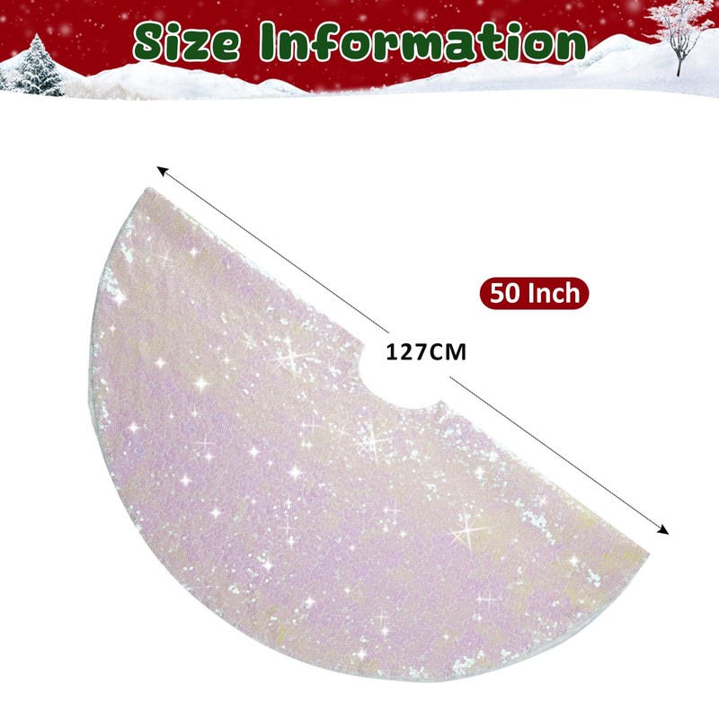 Christmas Tree Skirt 50" Round Sparkly Iridescent Sequin Fall Large