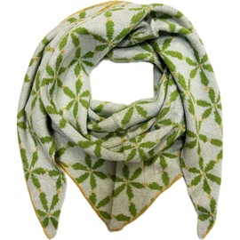 Jeamis XXL Triangle Knitted Scarf Flowers Pattern Warm Winter Scarf Fashion Scarf Autumn Spring Triangle Scarf Tube Scarf Stole Wool Scarf, Beige Green