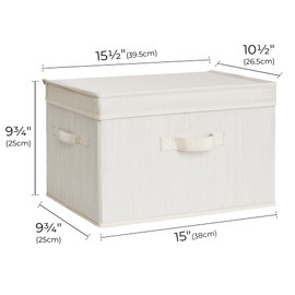 StorageWorks Fabric Storage Bins with Lid, Decorative Storage Boxes for Shelves, Stackable Closet Organizer Basket with Handles, Large, Mixing of Beige, White & Ivory, 2-Pack
