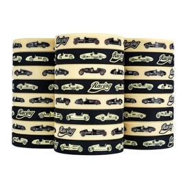 Cleverplay 24 Pack Vintage Race Car Wristbands Bracelets, Birthday Decoration Vintage Race Car Party Favors for Kids