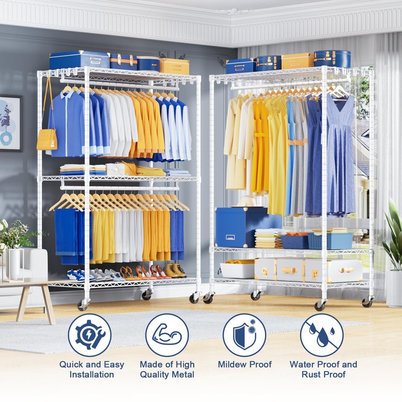 ULIFHOME P8 Heavy Duty Clothes Rack（With Extended Width Design） Rolling
