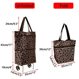 GKYMYZ Shopping cart with Wheels,Foldable Shopping Bags with Wheels,Collapsible Shopping cart,Reusable Shopping Bags,Grocery Bags (Brown 2)