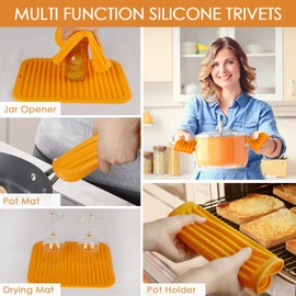 Silicone Trivets for Hot Pots and Pans, 9 * 12" Orange Silicone Hot Pads Pot Holders for Kitchen, 2 Pack Silicone Trivet Mat for Hot Dishes, Hot Pot Mats Hot Plates for Table Hot Dishes, Jar Opener