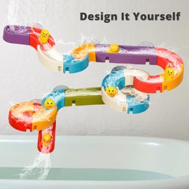 Aprilwolf Duck Slide Bath Toys for Kids Ages 4-8, Wall Track Building Set 3+ Year Old, Fun DIY Kit Bathtub Time Birthday Gift for Toddler Boys & Girls (34 PCS)