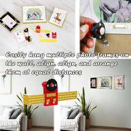 Picture Hanging Mark Hole Measures Tool - Wall Art Pictures Frames Marking Device with Level Used for Mark Nail Hole Frames etc Location Tools Kit (Red-Drilling pin)