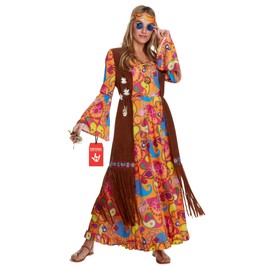 Morph Hippie Costume Women, 70s Costume For Women, 70s Long Dress, Womens 60s Halloween Costumes, Womens Halloween Costumes, X-Large