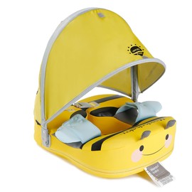 Baby Float with Crotch Strap & Inflation-Free Solid Core Mambobaby Kid Swimming Ring Have Sunshade M6-36 Months Old Swim Pool Tube L with Canopy2-7Yeas (M with Canopy Weight 13-33 LB)