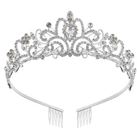 yuruyi Princess Tiara Crown for Women，Queen Crown Tiara for Bride，Rhinestone Crowns for Women Crystal Headpiece for Birthday Prom Cosplay Party (Silver)