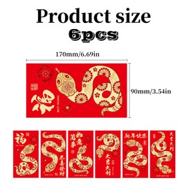 36 Pcs Chinese Red Envelopes, Chinese New Year Red Envelopes for Money 2025 Snake Lunar New Year, 6 Designs, Snake Chinese Money Pockets for Party Wedding Chinese Lunar Year (Blind Box Version)