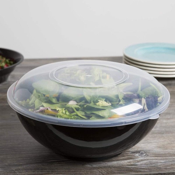 Pack of 3 Eco Friendly Premium Hard Plastic Food Containers with Lids | Salad and Mixing Bowls | Large Plastic Bowls with Cover - 12" (30.5cm) - 160oz (4.5 Litre) - Black