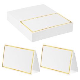 LIQWEI 50Pcs Place Cards, Table Name Cards with Gold Foil, Place Card for Table Setting Food Labels for Party Buffet, Wedding Places Card Tent Carded for Dinner Parties,Events, Bridal Shower(White)