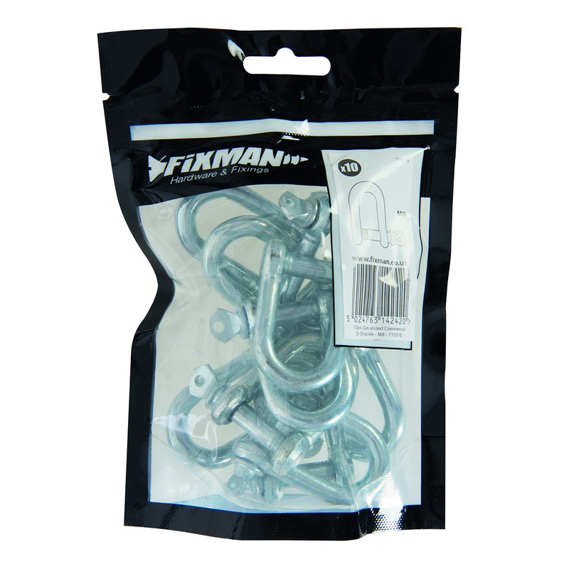 Fixman Galvanised Commercial D-Shackle Pack of 10, M8 (711078)