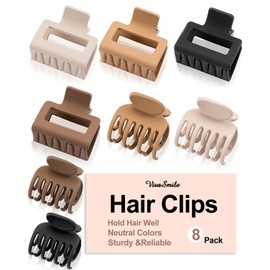 VivaSmile 8 PCS Small Hair Claw Clips for Women | Hair Clips and Rectangle Claw Clips | Perfect for Thin, Thick, and Curly Hair with Square Claw Clip, Women's Brown Hair Accessories