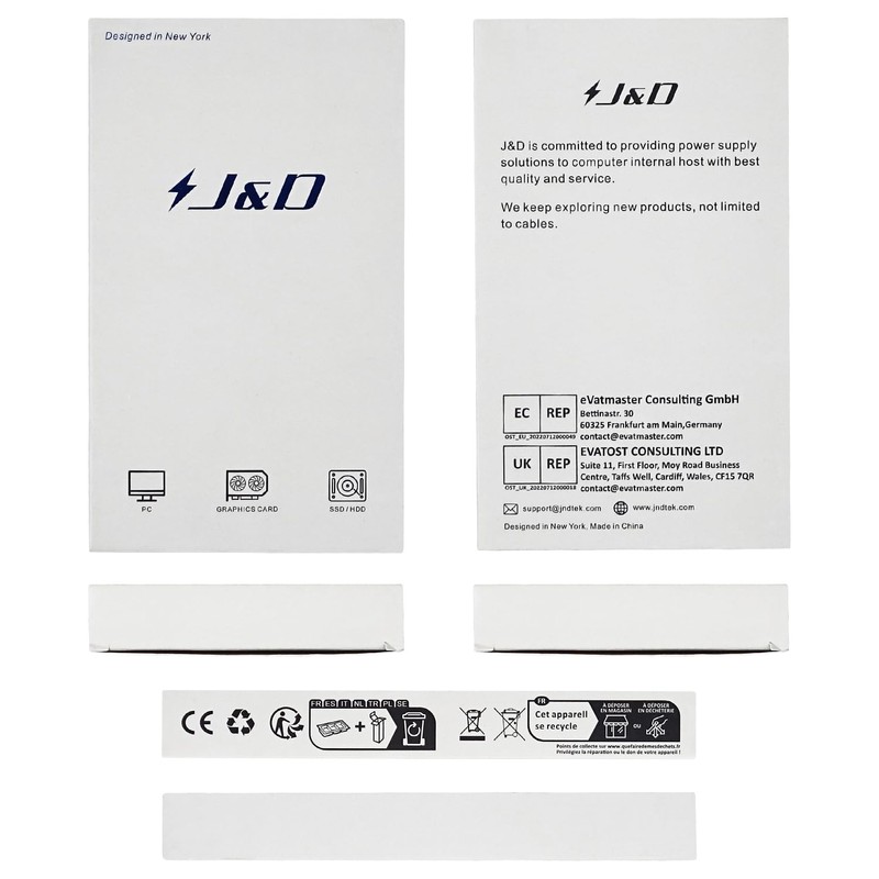 J&D 6 Pin to SATA Power Cable, (2 Pack) SATA