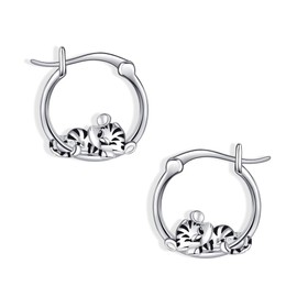 JERWLI Tiger Earrings for Women 925 Sterling Silver Cute Tiger Hoop Earrings Tiger Jewellery Gifts for Women, One size, Sterling Silver, No Gemstone