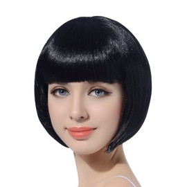 FREE BEAUTY Light Blue Wathet Short Bob Cosplay Flapper Wig-Synthetic Costume Women's Natural Looking Party Bangs Wigs