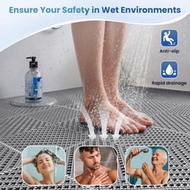 Jocoevol 60-Pcs Interlocking Tile, Indoor/Outdoor Drainage Interlocking Floor Tiles 11.8" x 11.8", Anti-Slip Waterproof Soft PVC Splicing Flooring Tile for Garage Patio Pool Bathroom, Grey