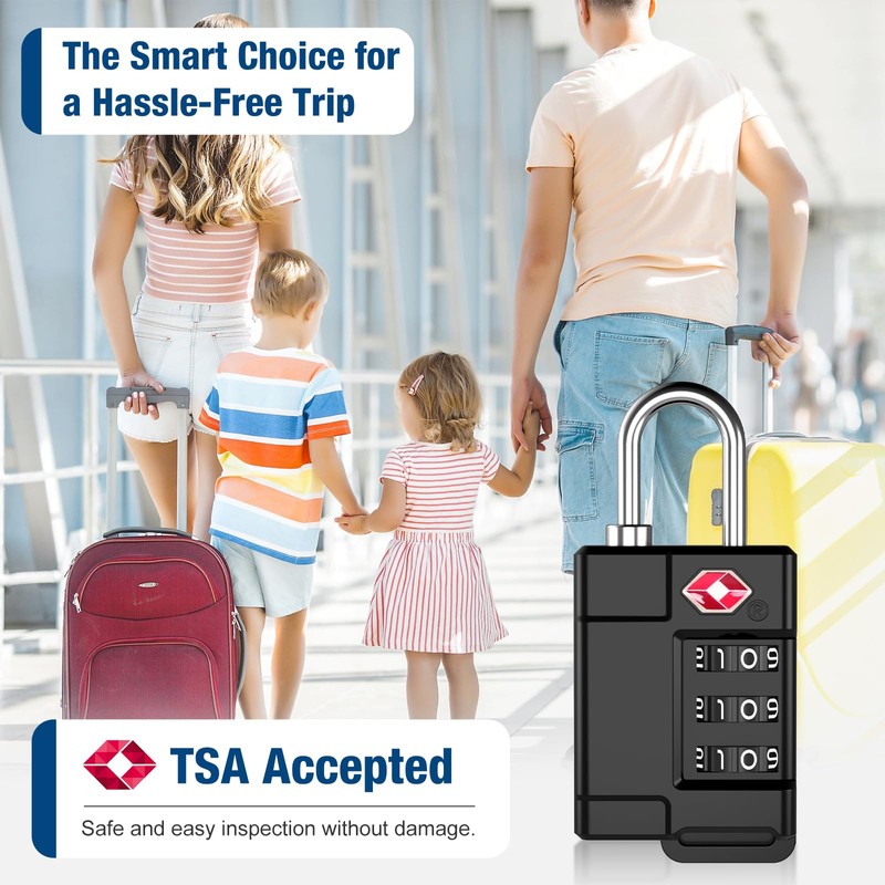 TSA Approved Cable Luggage Locks Metal 3PCS Black