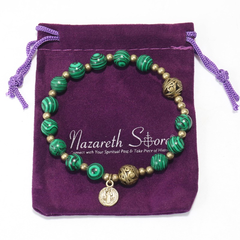 Nazareth Store Stone Bead Rosary Bracelet with Metal Separators and