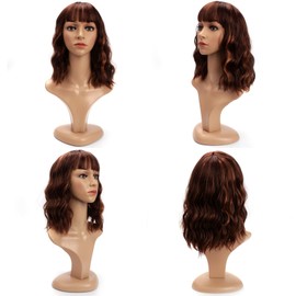 Leuik Bob Wig for Women|Short Wig Curly Wig for Women|Synthetic Bob Wig With Bangs for Daily Use (Highlight Brown)
