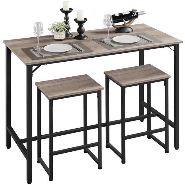Yaheetech 3 Piece Bar Table Set, 47.5" Industrial Counter Height Dining Table with Bar Stools Set of 2, Kitchen Breakfast Table and Chairs for Dining Room, Living Room, Apartment