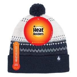 HEAT HOLDERS - Women's Elegant Colourful Pattern Knitted Hat / Hat Lined with Bobble for Winter, Cream