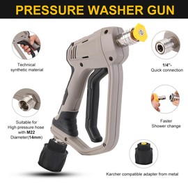 4000 PSI Pressure Washer Gun, Yuirshion 5 Nozzles Quick Connect Car Wash Gun, with M22 Interface, Compatible with Karcher K1-K7 Adapter, Car Wash Gun Set for Car Cleaning Device