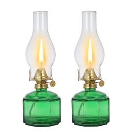 DNRVK 2 Pack Rustic Oil Lamp Large Vintage Glass Kerosene Lamp Chamber Oil Lamps for Indoor Use Home Decor Classic Old Hurricane Oil Lamp for Emergency Lighting 12.5''