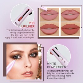 4-in-1 Makeup Pen, Eye Liner, Brow Liner, Lip Liner, & Highlighter Pen, Waterproof All in One, Eye Long-Lasting (Pink)