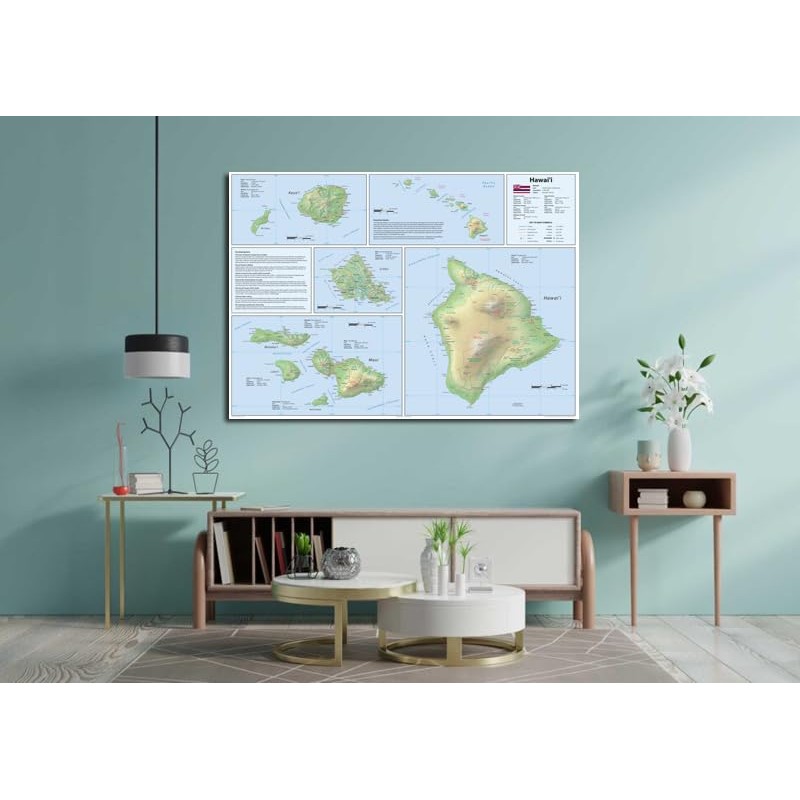 Hawaii Physical State Map - 23.3 x 16.5 Inches -