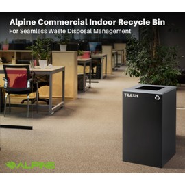 Alpine Square Lid Industries 29 Gallon Sturdy Steel Cube Recycling Container, Square Opening - 3 Color Cans Available Sold Separately (Lid Square Opening)