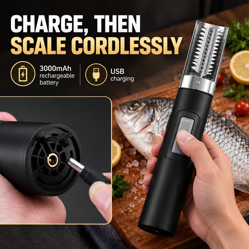 Cordless Electric Fish Scaler with Stainless Steel Roller – Rechargeable
