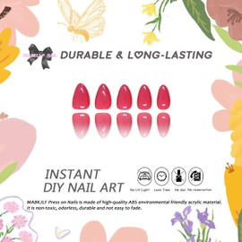 Hot Pink Press on Nails Short Almond MABKJLF Full Cover Fake Nails Glossy False Nails Solid Colour Stick on Nails Acrylic Nails Artificial Nails for Women Girls 24 Pcs