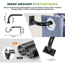 Black Wrap Around Curtain Rods,2 Pack Black Curtain Rods for windows 28 to 48 in(2.3-4Ft),Adjustable Blackout Curtain Rod,1”Diameter Room Darkening Drapery Rods,Window Curtains Rod 28-48",Matte Black