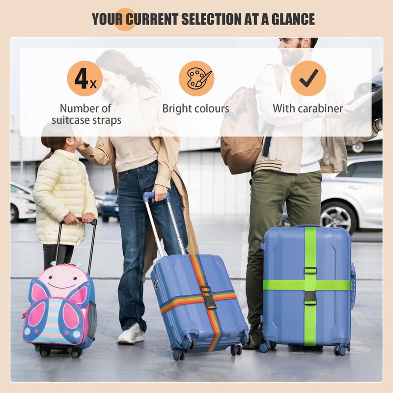 Ninmaofly 4 Pcs Luggage Straps, Adjustable Suitcase Straps, Heavy Duty