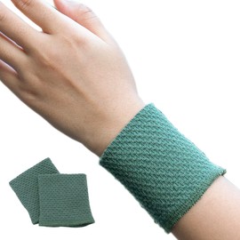 Wristband, Large, Olive Green), Both Hands Set, Wrist Support, Wrist Warmer, Wristwatch, Metal Allergy, Made in Japan, Thin, Cotton, Wrist/Ankle/Surgery Scars, Scratches Hide, Stylish, Cute, Waffle