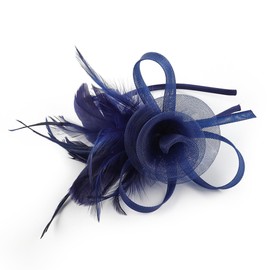 Fascinators Hats 20s 50s Pillbox Hat Tulle Fascinators for Women Tea Party Headband Clip Hat Wedding Cocktail Headwear (Navy)