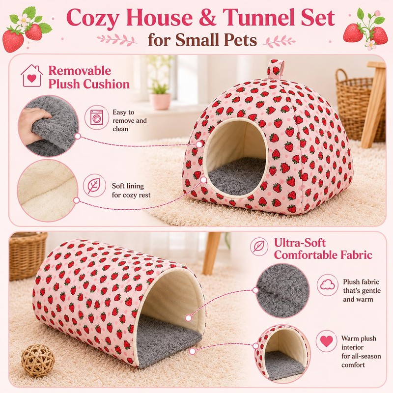 Oxiros Guinea Pig Hideout Tunnel Set, 2 Pack Washable Small