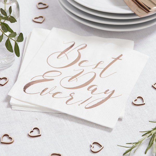 Ginger Ray Best Day Ever Rose Gold Paper Napkins Pack Of 20 - Beautiful Botanics