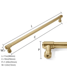khtumeware 2 Pack Brushed Brass Cabinet Pulls 10 Inch(256mm) Center to Center Kitchen Cabinet Hardware Heavy Duty Handles for Cabinets Gold Pulls for Cabinets Dresser Pulls