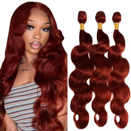 Tuheerst Body Wave Human Hair Bundles #33 Reddish Brown Human Hair 3 Bundles 50 g/PC Human Hair Extensions Real Hair Wefts Bundles Double Weft Remy Hair for Woman 26 28 30 Inches