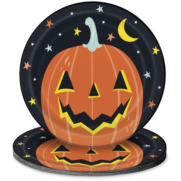 Unique 23415 Paper Plates-23 cm-Pastel Pumpkin Halloween Party-8 Count (Pack