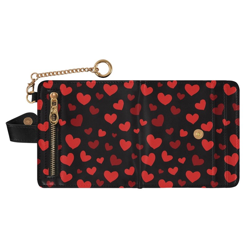 Dallonan Red Heart Black Womens Wallet RFID Blocking Small Slim