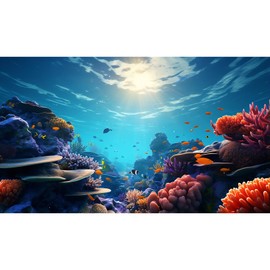 Under The Sea Aquarium Background Coral Reef Fish Tank Background Deep Ocean Tropical Fish Sunray Terrarium Aquarium Background Underwater World Aquarium Backdrop for Fish Tank Backdrop 24x12in