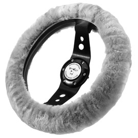 Andalus Brands Australian Sheepskin Steering Wheel Cover, Anti-Slip Universal 15 Inch Fuzzy Steering Wheel Cover Offers a Plush Velvet-Like Touch, Eco-Friendly Fluffy Steering Wheel Cover (Grey)