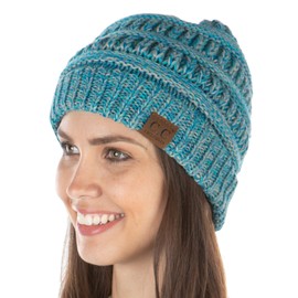 Funky Junque Funky Winter Hats for Women Beanie Solid Ribbed Knit Warm Soft Slouchy Hat Cap One Size - Teal, Grey, Blue, Ivory - 4 Tone Mix