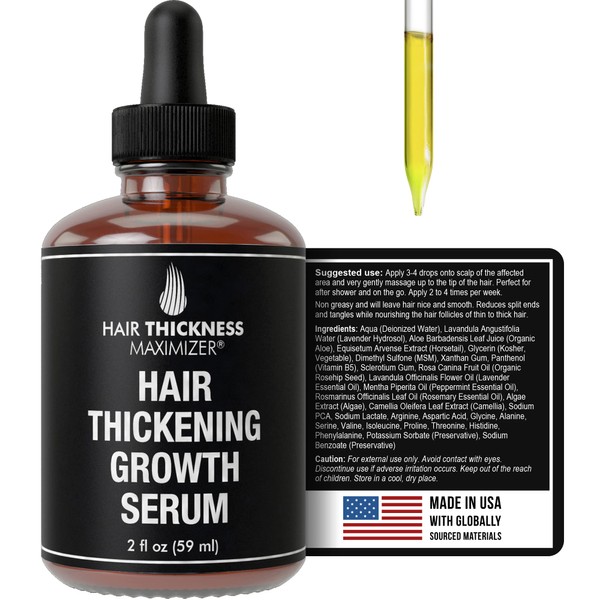 Hair Growth Serum + Lash Serum For Hair Thickening + Moisturizing. Vegan Hair Growth Oil for Eyelash and Scalp Treatment For Women, Men with Dry, Frizzy, Weak Hair, Hair Loss. With Peppermint Oil 2oz