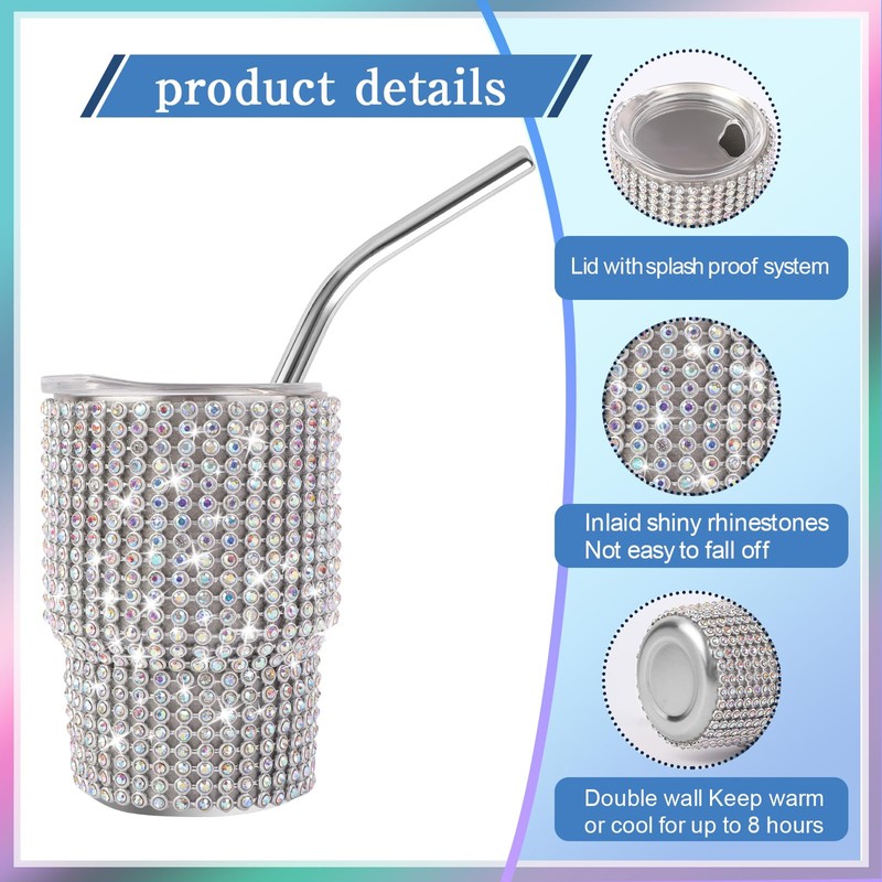 INSTOME 3oz Bling Shot Glass Tumbler Rhinestone Studded Mini Cups